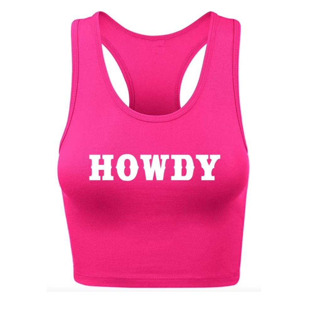 HOWDY Crop Racerback Tank | Neon Pink